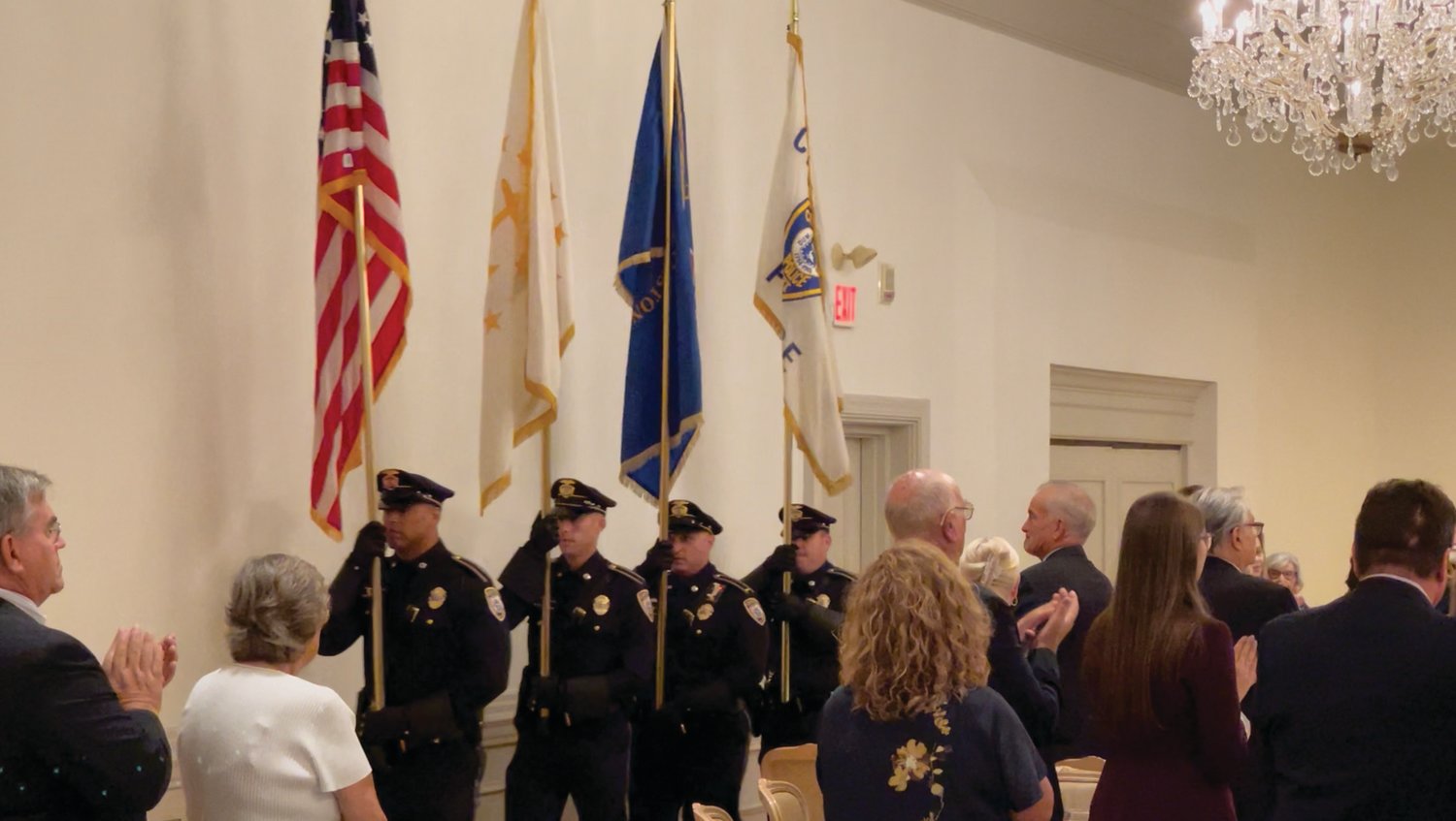 PRESENTING THE COLORS: The Cranston Police Department Honor Guard presents the flags at the start of last week’s ceremony